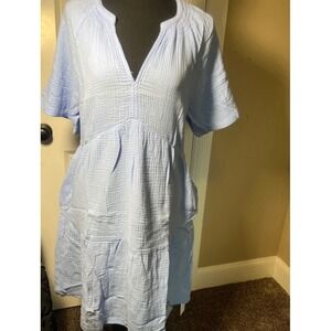 Gap Womens Light Blue Double Gauze Tiered V-Neck Mini Small Short Sleeve NWT